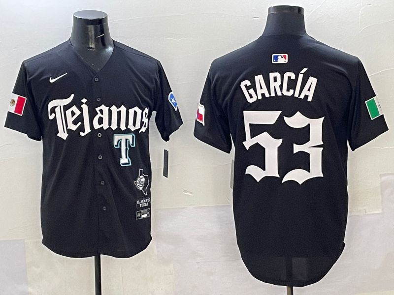 Men Texas Rangers #53 Garcia Black Five generations Joint Name 2025 Nike MLB Jersey style 7->texas rangers->MLB Jersey